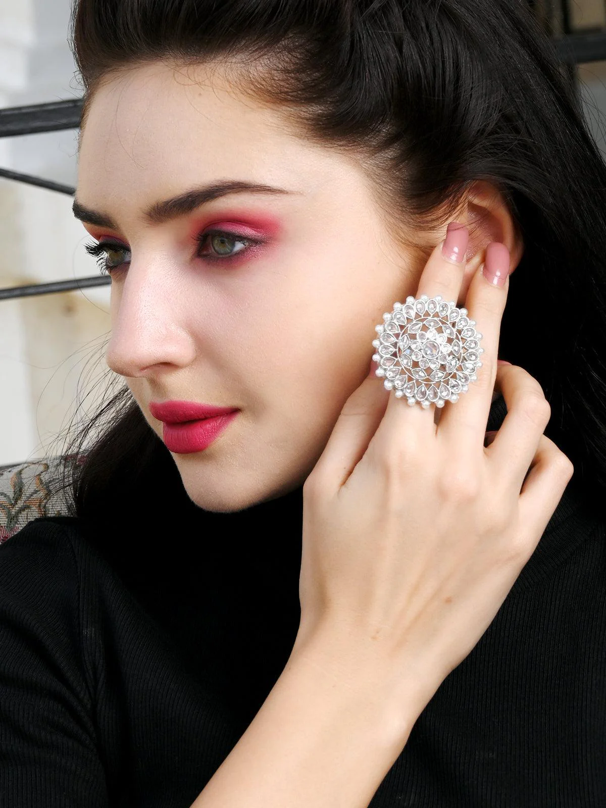 Odette Women White Pearl Royal Finger Ring - Image 2