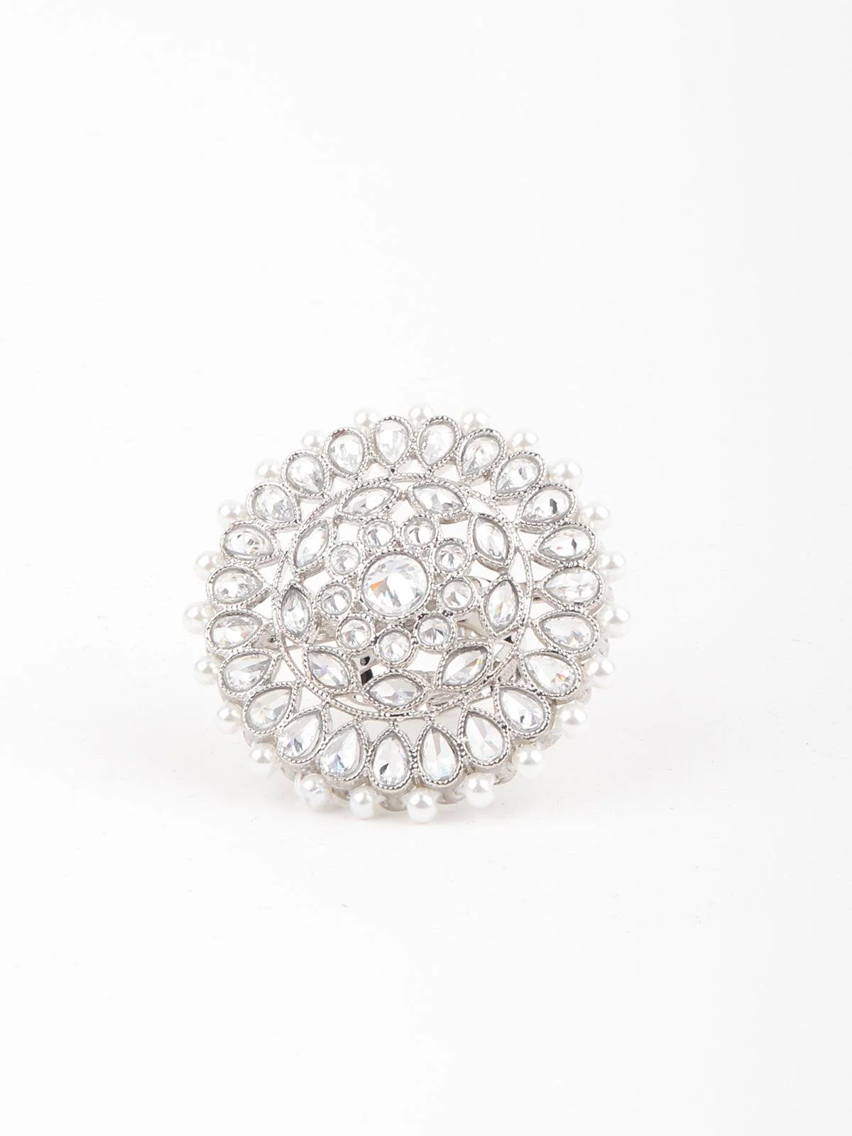 Odette Women White Pearl Royal Finger Ring - Image 3