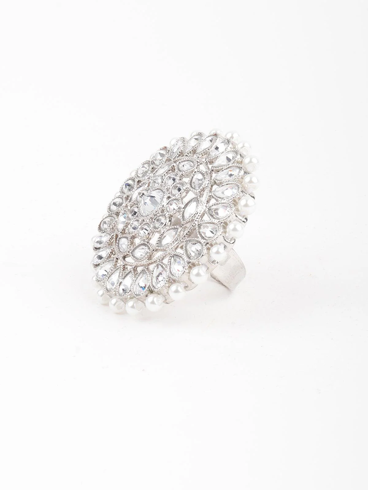 Odette Women White Pearl Royal Finger Ring - Image 4