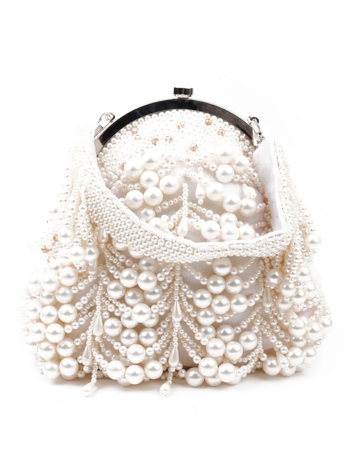 Odette Women White Pearl Studded Bridal Clutch Bag - Image 3