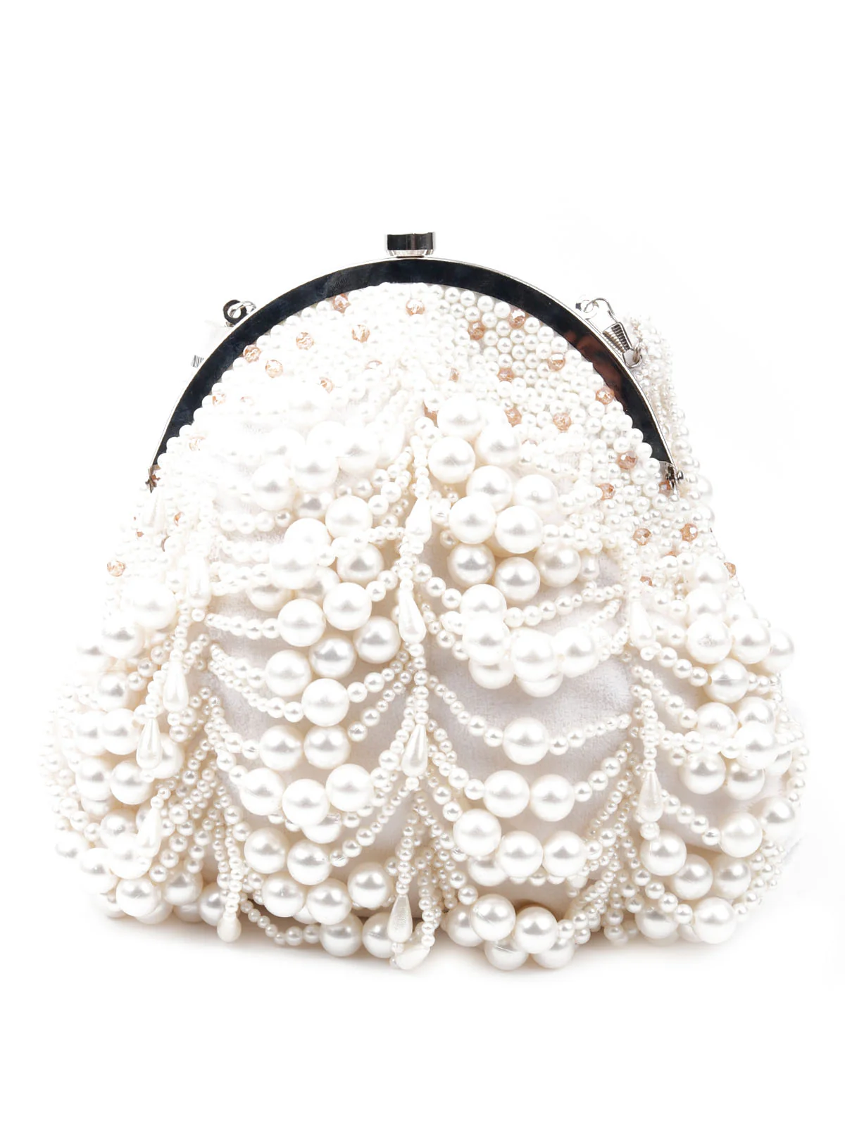 Odette Women White Pearl Studded Bridal Clutch Bag - Image 5