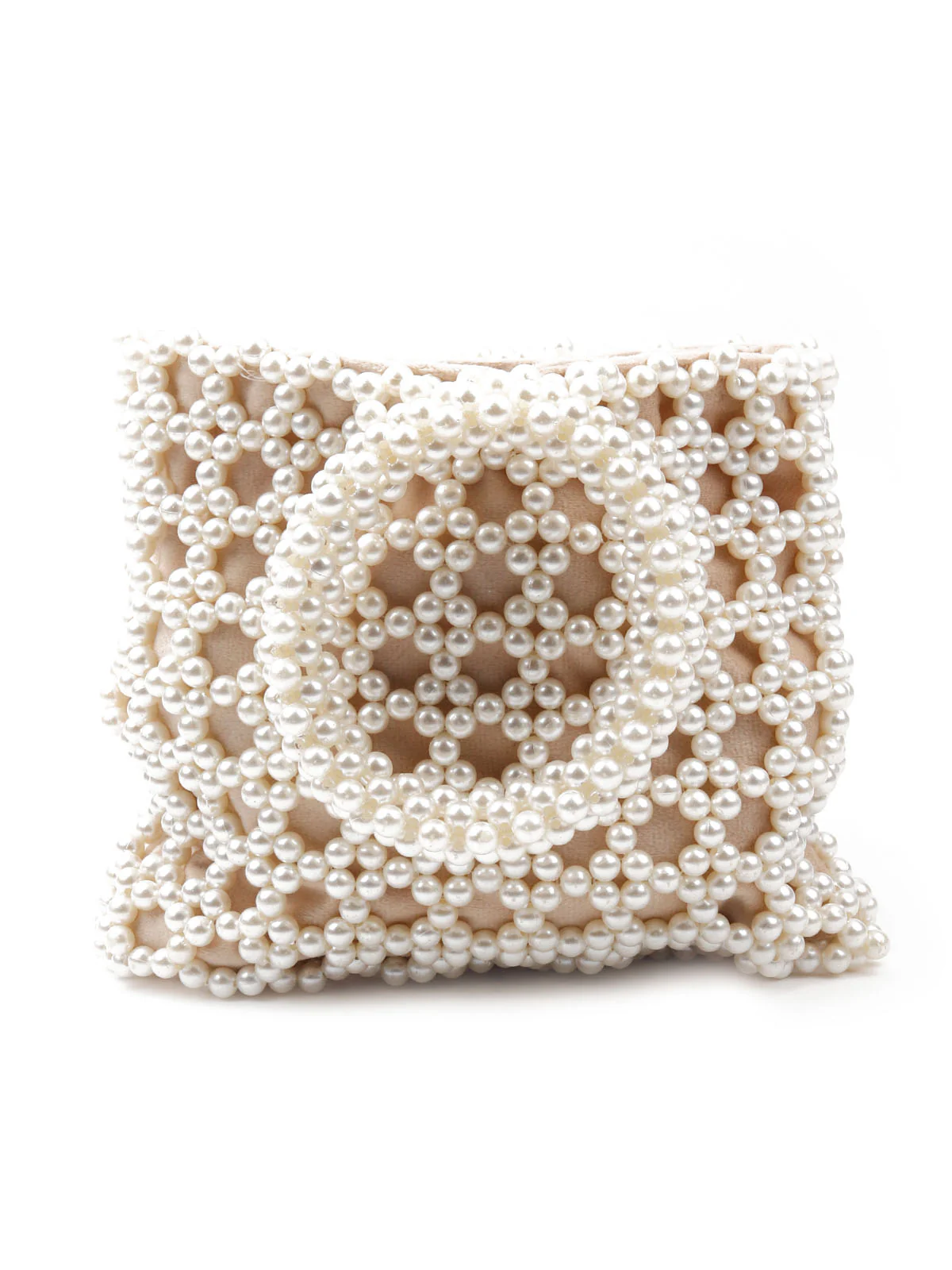 Odette Women White Pearl Woven Solid Clutch Bag - Image 3
