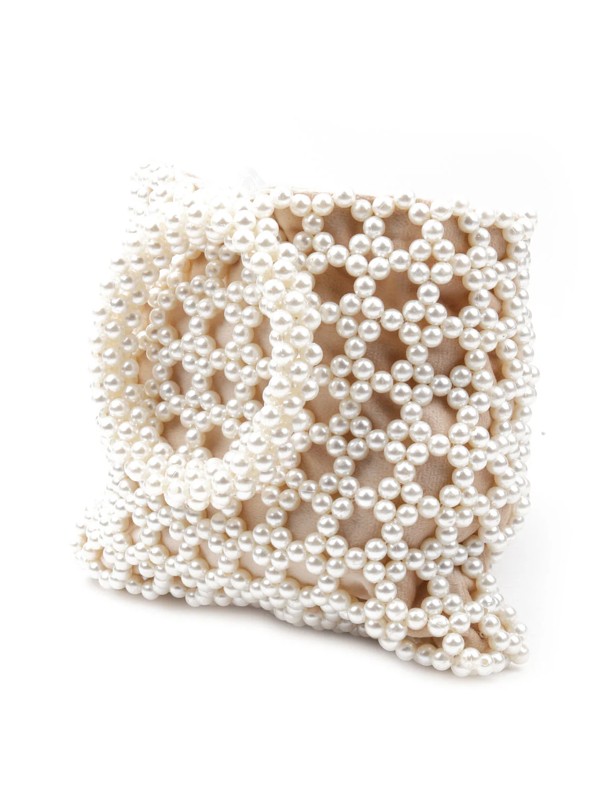 Odette Women White Pearl Woven Solid Clutch Bag - Image 4