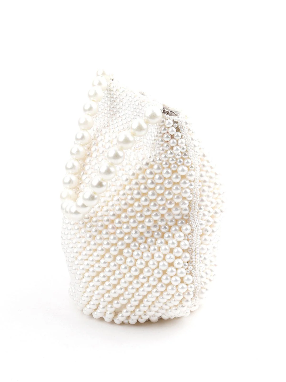 Odette Women White Pearls Embellished Batua - Image 5