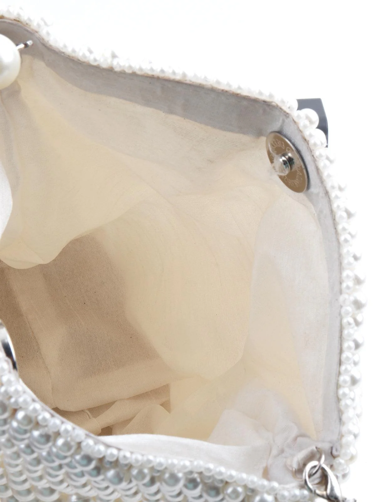 Odette Women White Pearls Embellished Batua - Image 6