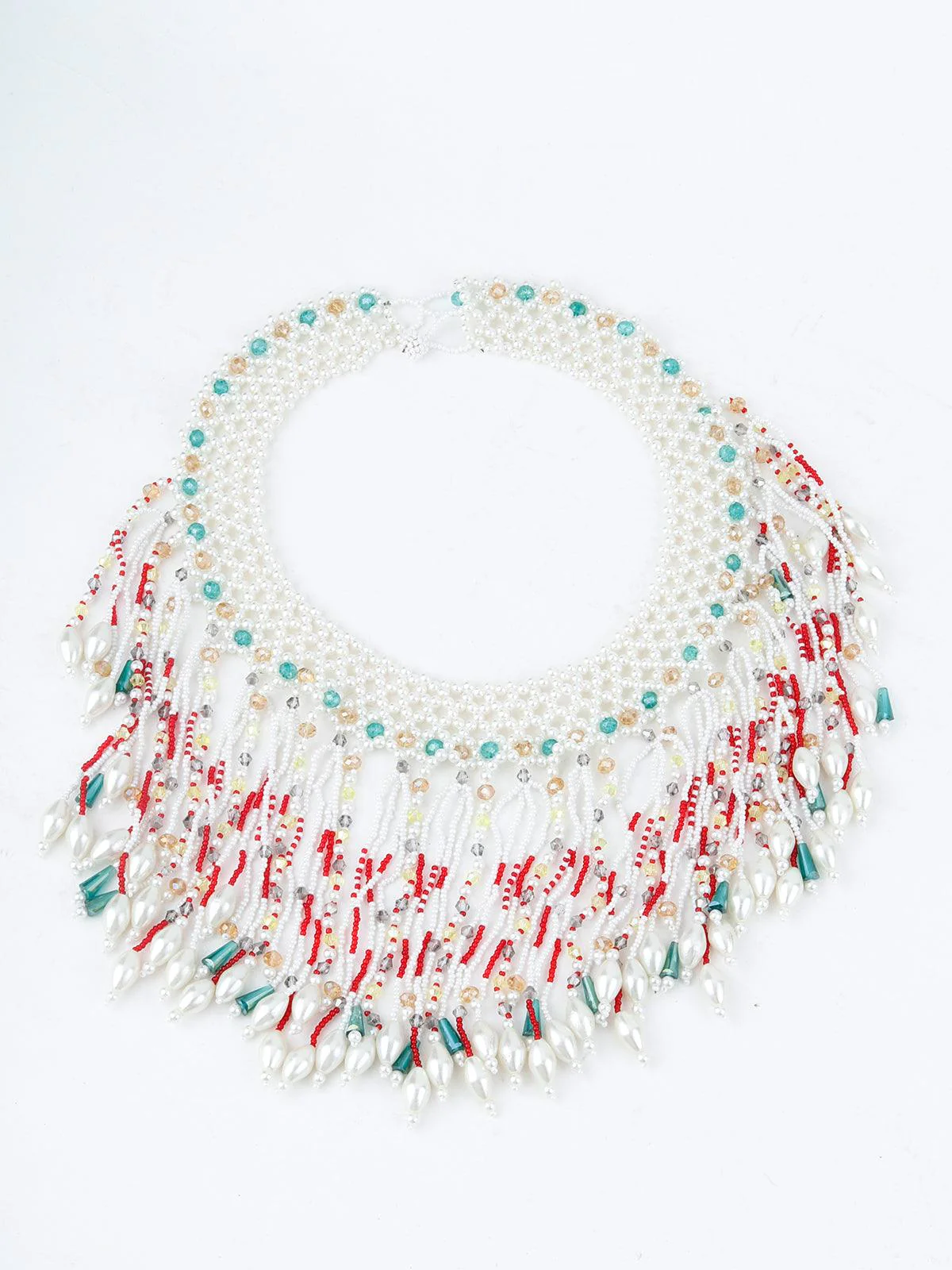 Odette Women White Pearls Semi Studded Choker Necklace - Image 3