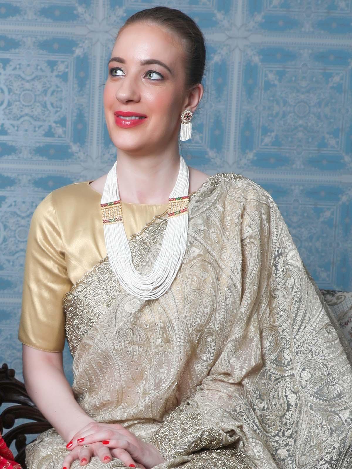 Odette Women White Pearls With Gold Necklace - Image 2