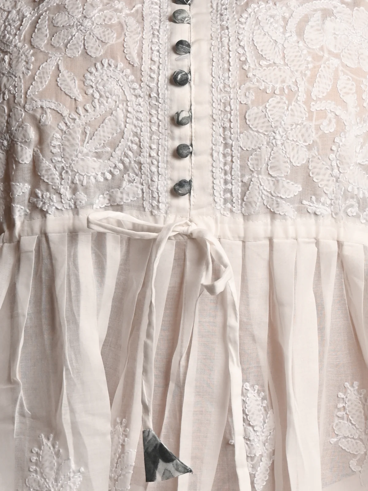 Odette Women White Printed Cotton Voile Chikankari Embroidered Stitched Long Kurta - Image 5