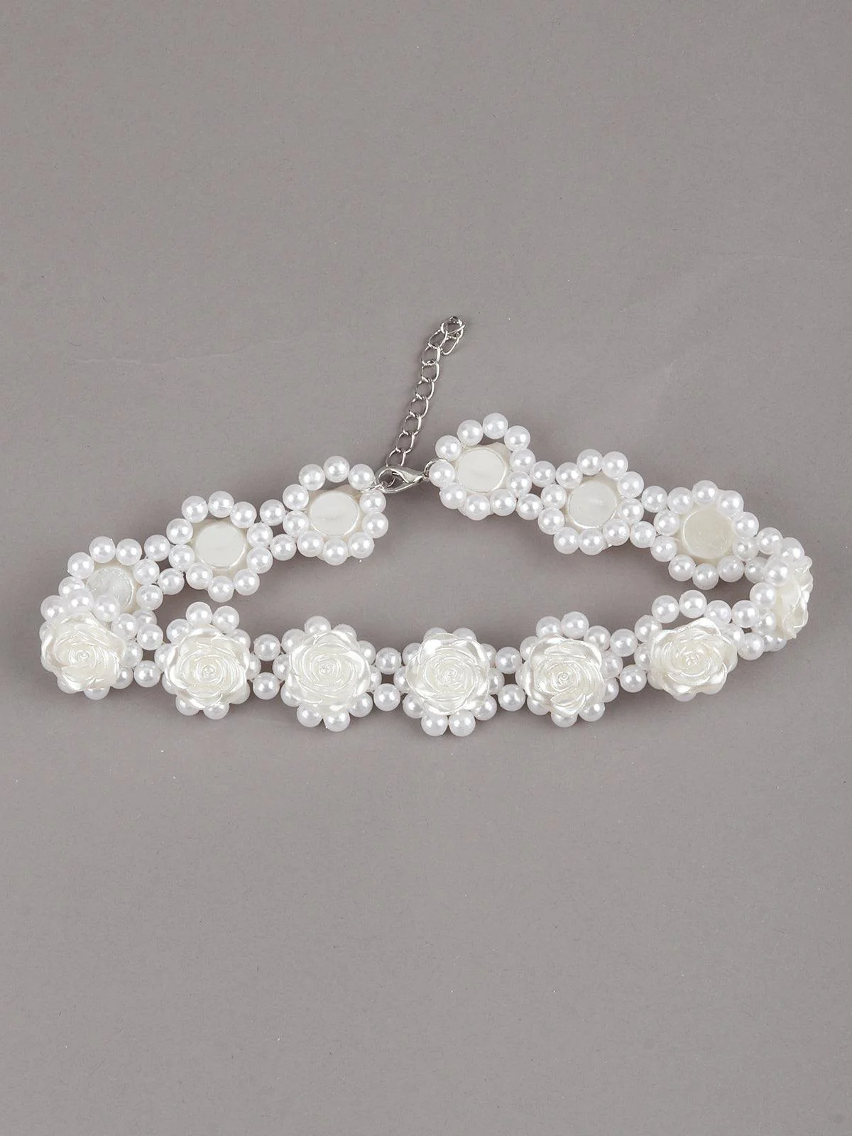 Odette Women White Roses Pearl Choker Neckpiece - Image 5