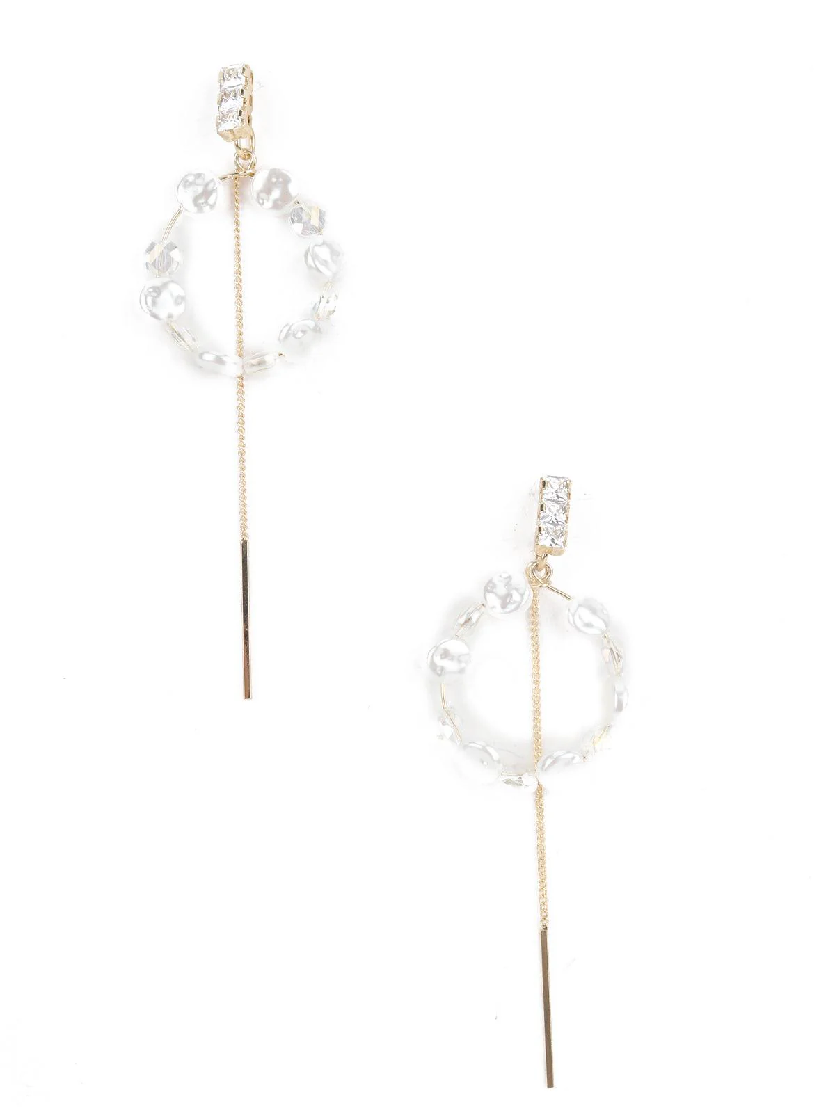 Odette Women White Round Ring Dangle Earrings - Image 3