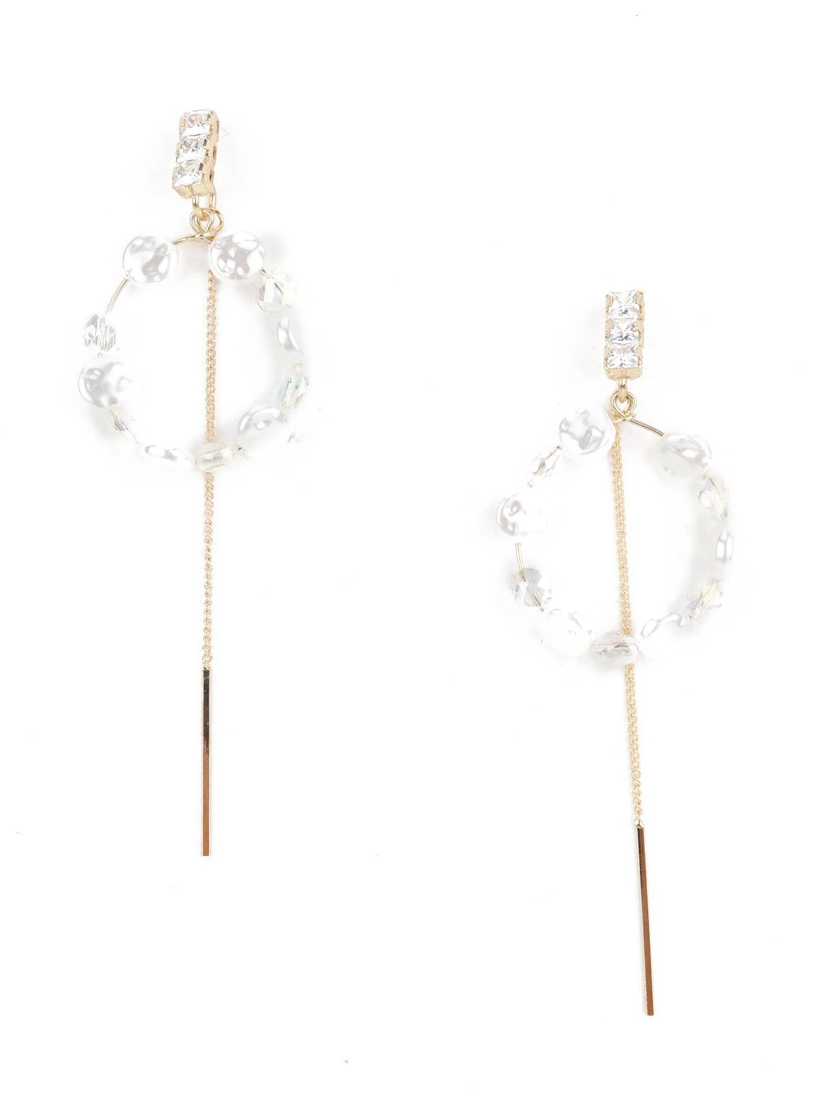 Odette Women White Round Ring Dangle Earrings - Image 4