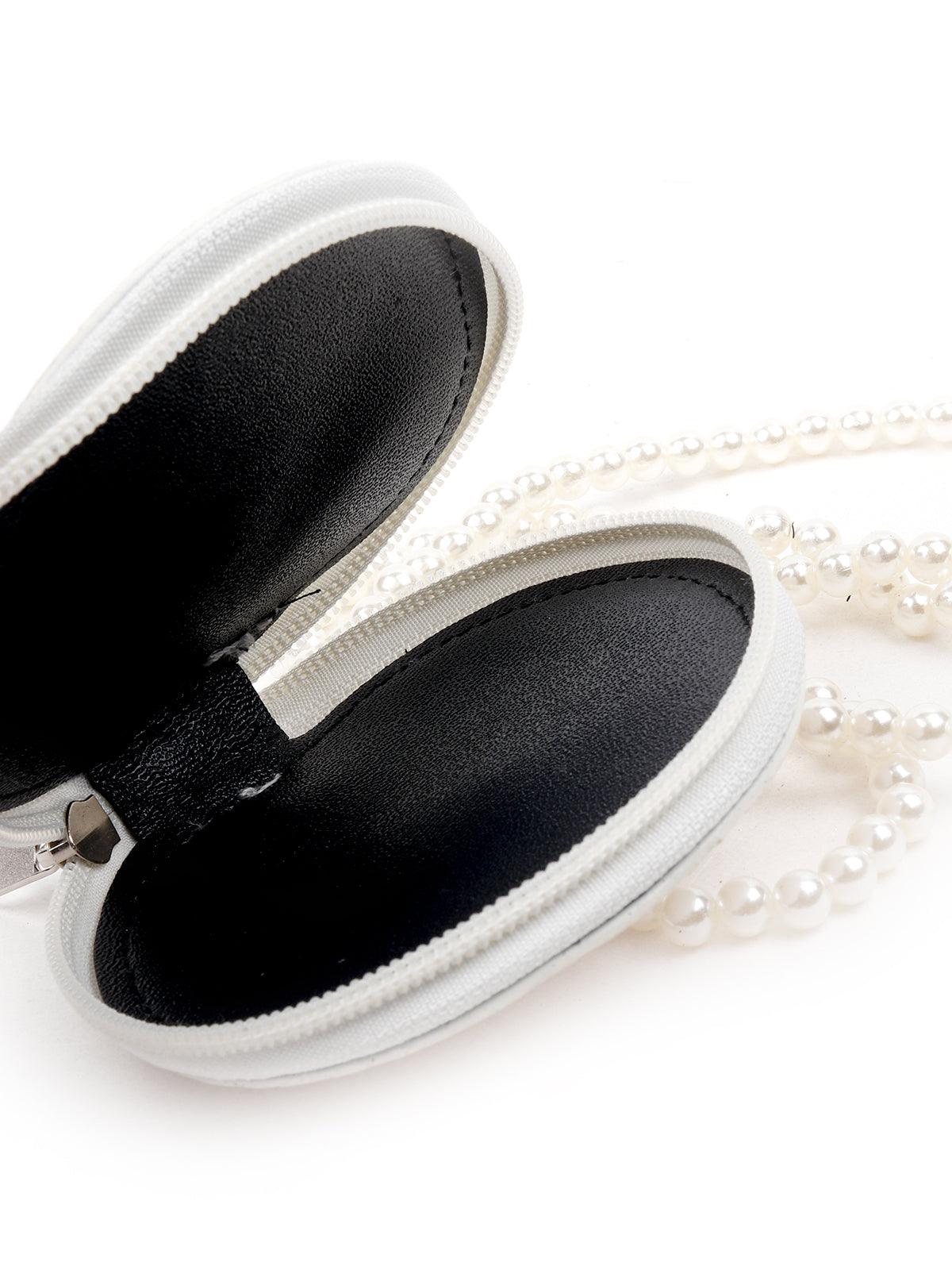 Odette Women White Rounded Pearl Chain Sling Bag - Image 5