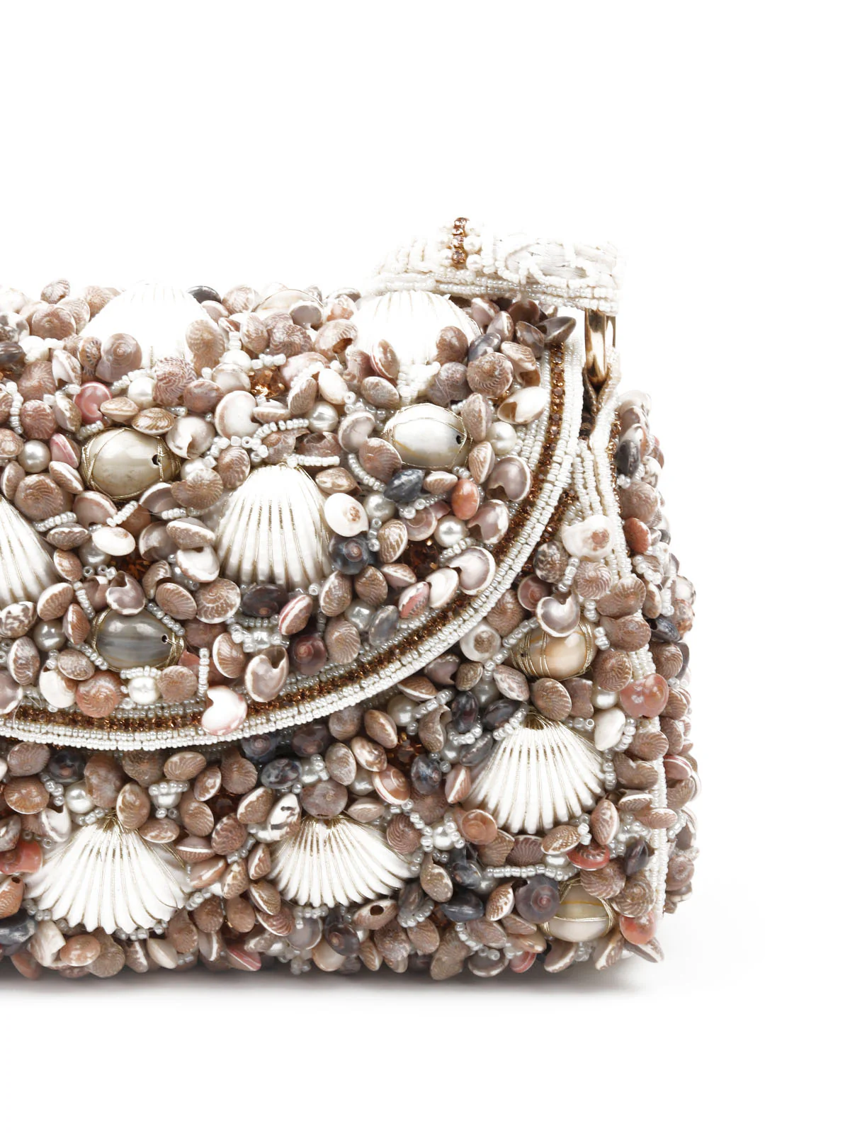Odette Women White Shell Embellished Hand Bag - Image 6