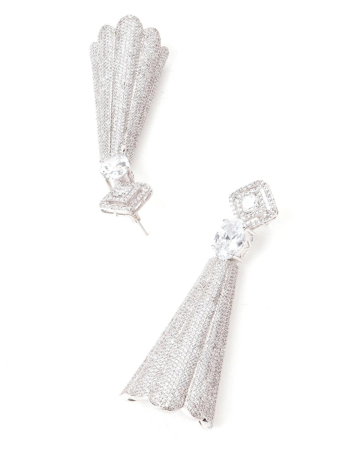 Odette Women White Shiny Petal Shaped Dangler Earrings - Image 5