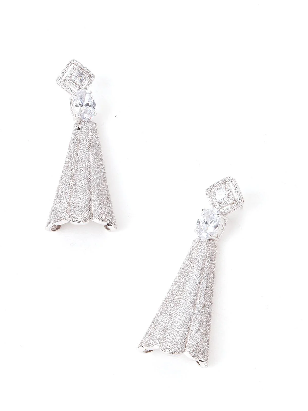 Odette Women White Shiny Petal Shaped Dangler Earrings - Image 6