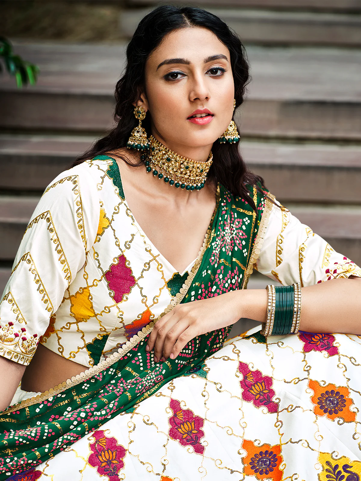 Odette Women White Silk Embroidered Semi Stitched Lehenga With  Unstitched Blouse - Image 3