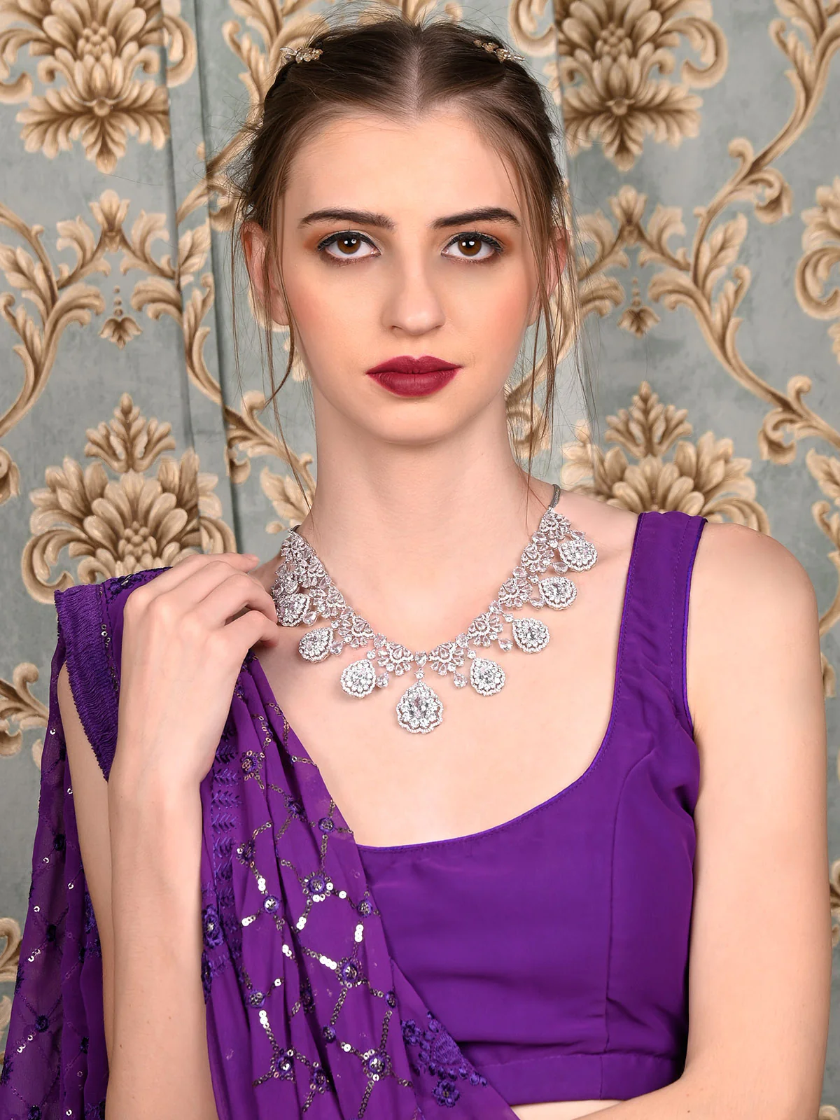 Odette Women White Stone Necklace Set - Image 2
