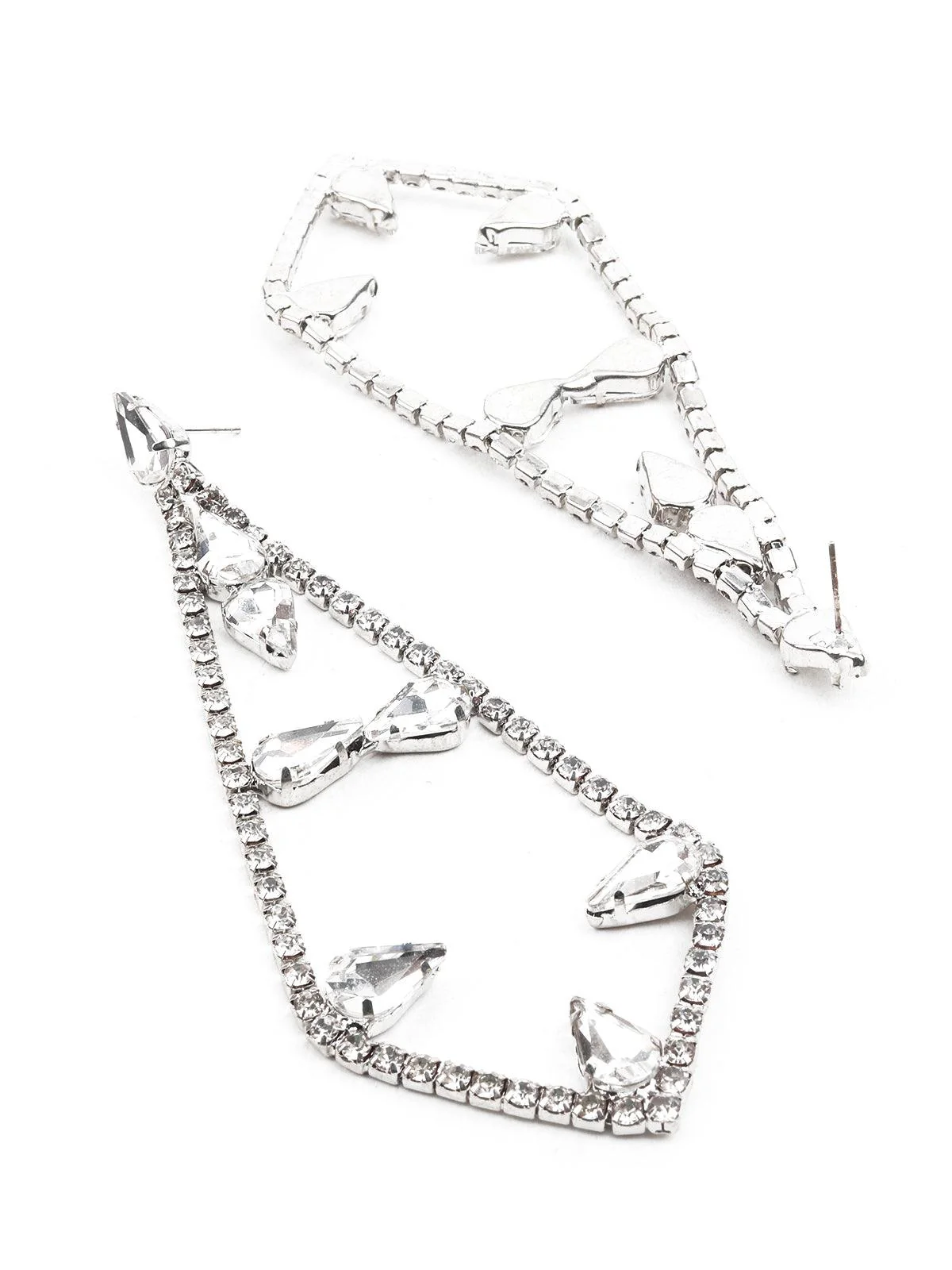 Odette Women White Studded Dangle Earrings - Image 3