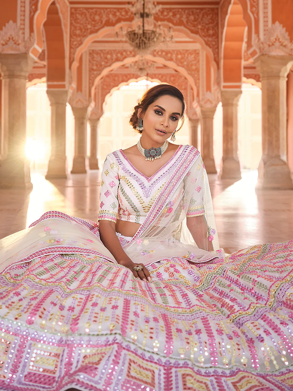 Odette Women White Embroidered Organza Semi Stitched Lehenga With Unstitched Blouse - Image 3