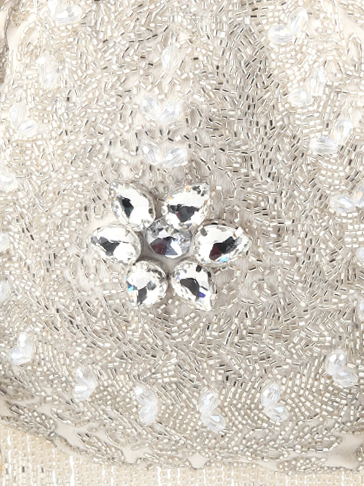 Odette Women White Velvet Beaded Potli Bag - Image 5