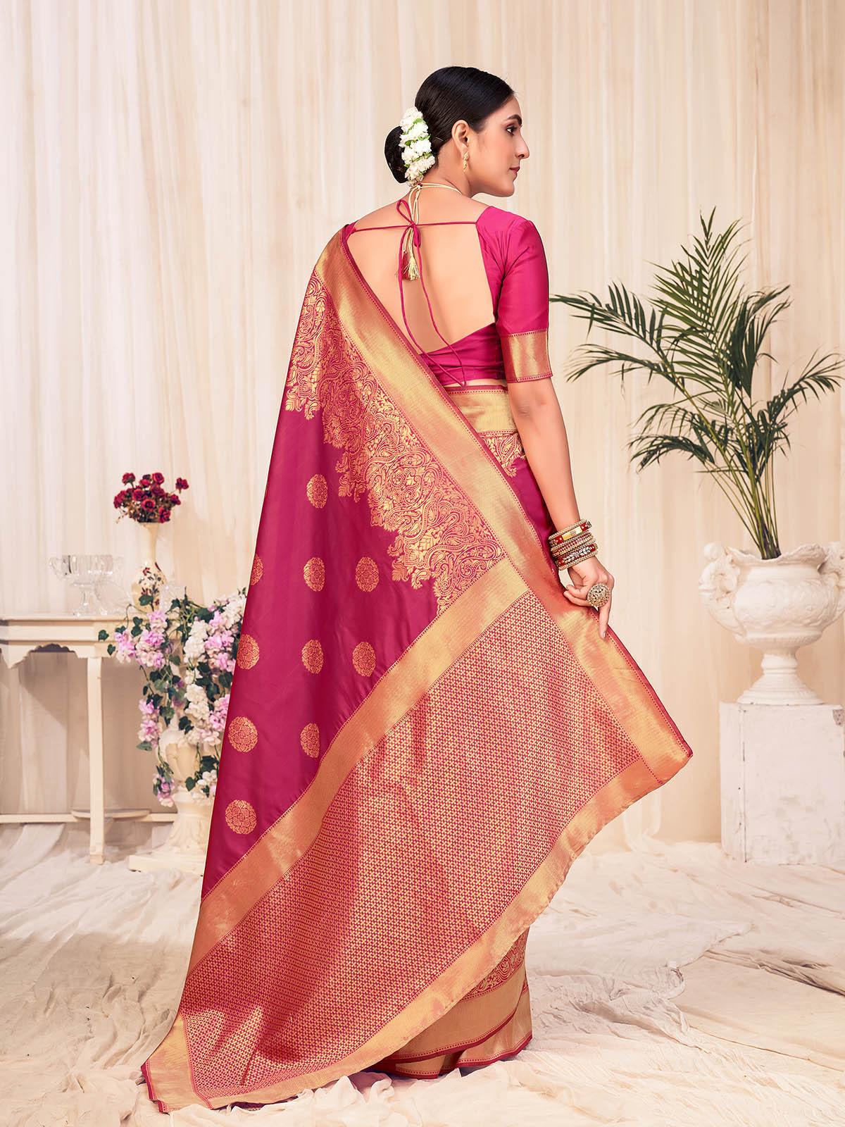 Odette Women Woven Red Colored Banarasi Silk Saree With Unstitched Blouse - Image 2