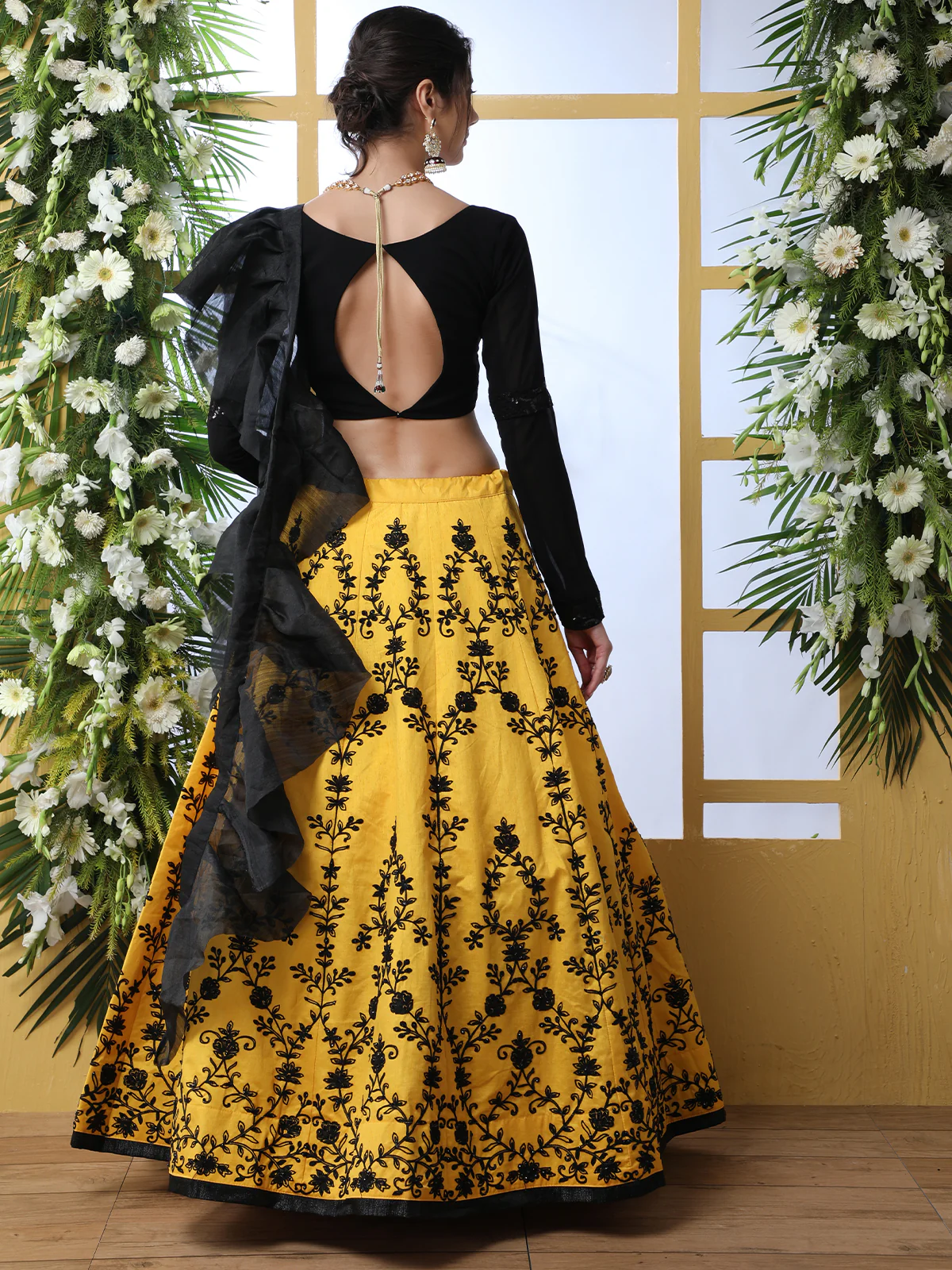 Odette Women Yellow Art Silk Embroidered Semi Stitched Lehenga With  Unstitched Blouse - Image 2