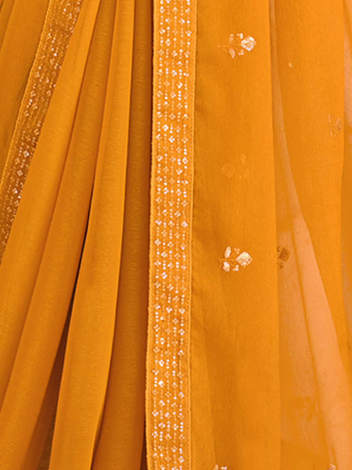 Odette Women Yellow Classic Chinon Saree With Unstitched Blouse - Image 3