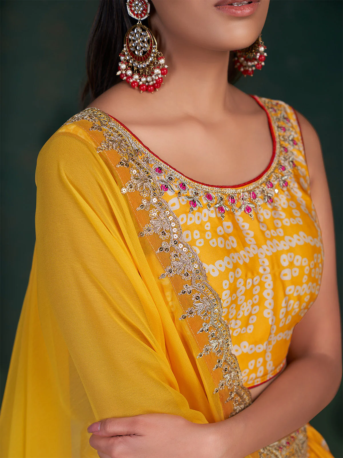 Odette Women Yellow Embroidered Festive Semi Stitched Lehenga With Unstitched Blouse - Image 4