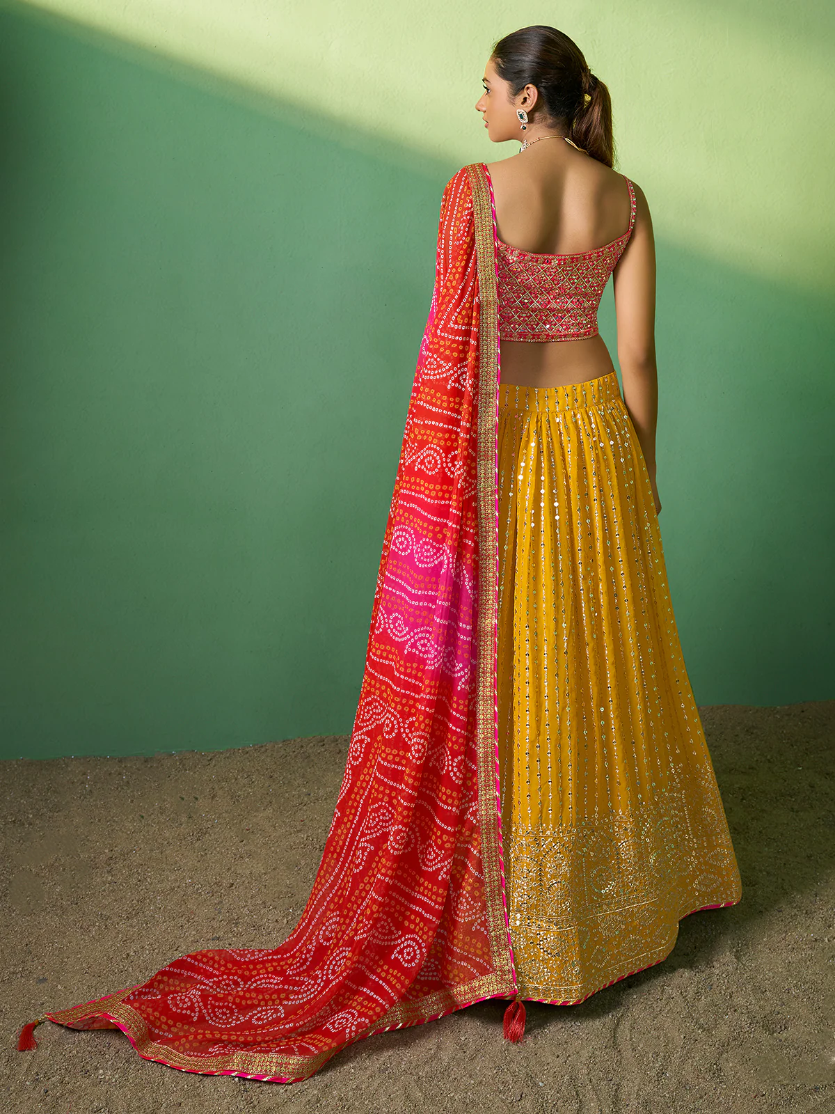 Odette Women Yellow Embroidered Semi Stitched Lehenga With Unstitched Blouse - Image 4