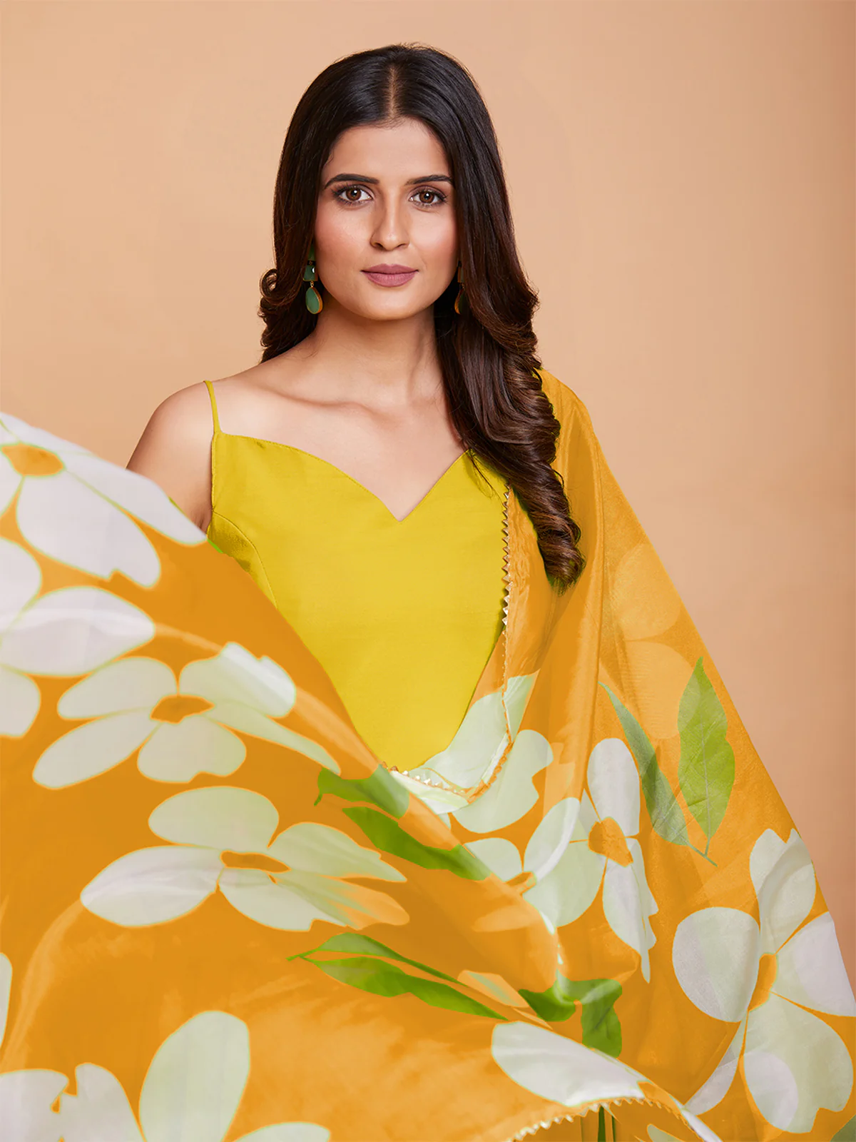 Odette Women Yellow Faux Georgette Solid Stitched Gown - Image 6