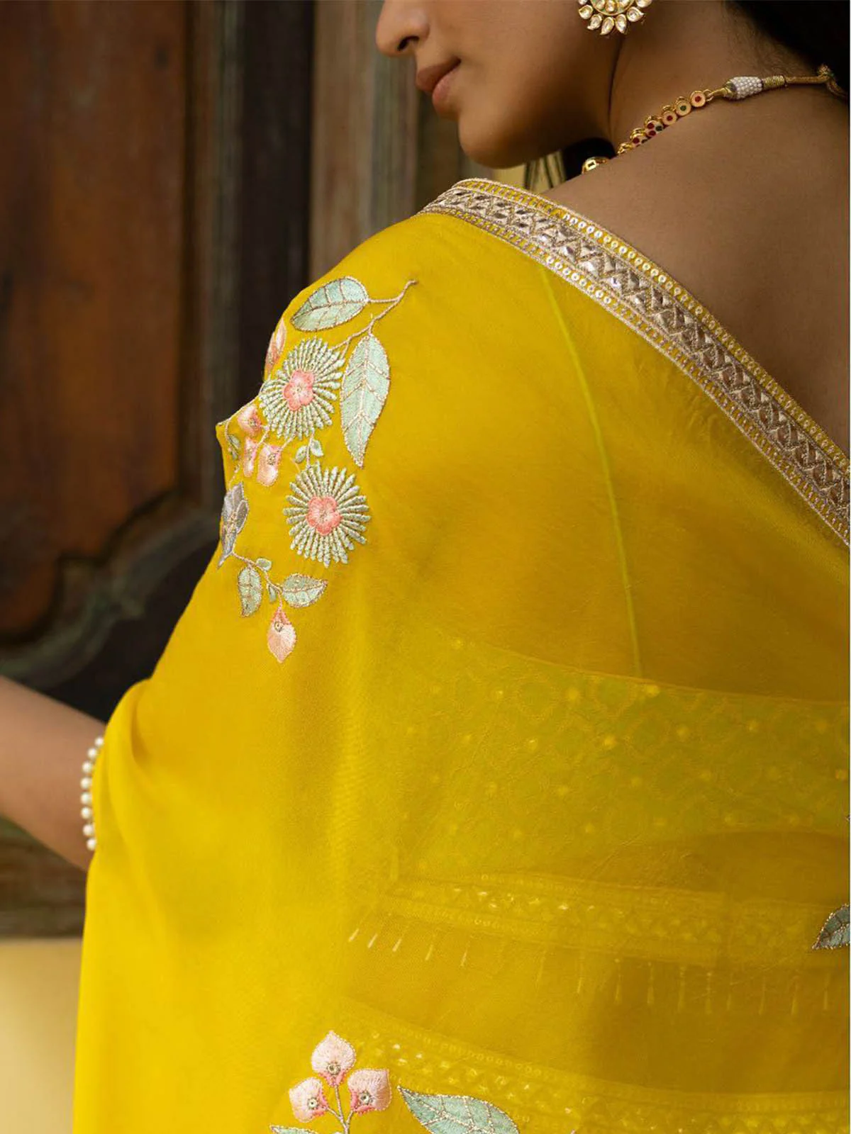 Odette Women Yellow Georgette Semi Stitched Lehenga With  Unstitched Blouse - Image 3