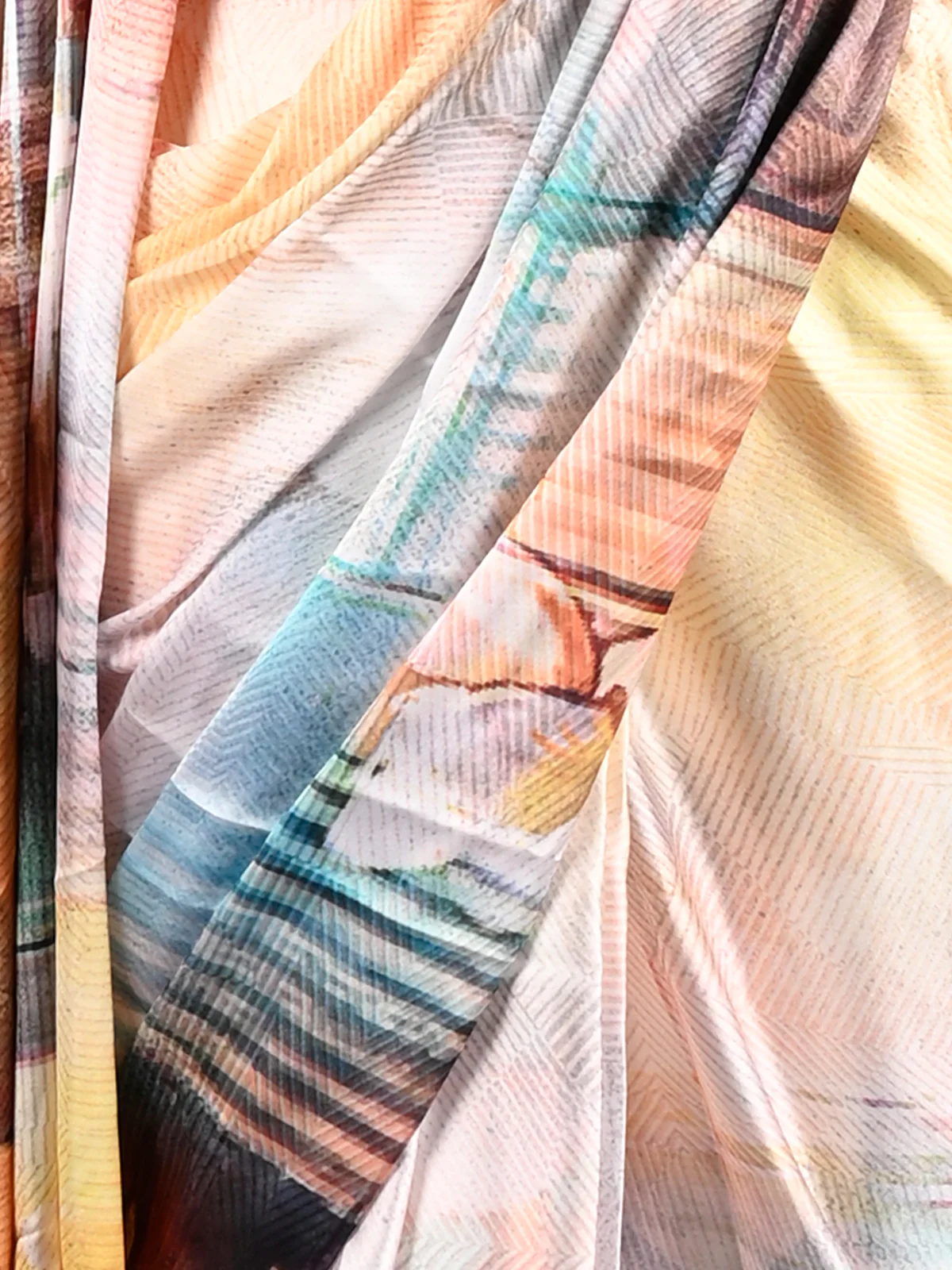Odette Women Yellow Silk Blend Digital Floral Print Saree With Unstitched Blouse - Image 4