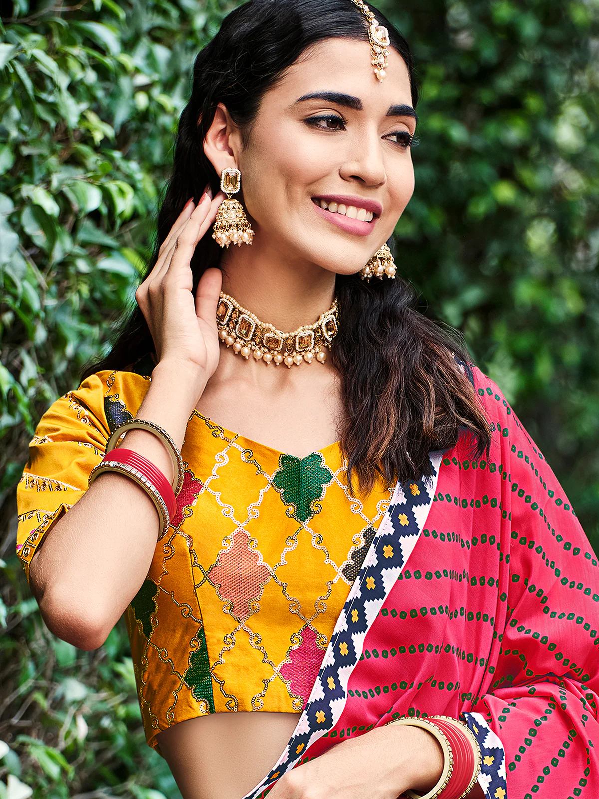 Odette Women Yellow Silk Embroidered Semi Stitched Lehenga With  Unstitched Blouse - Image 4