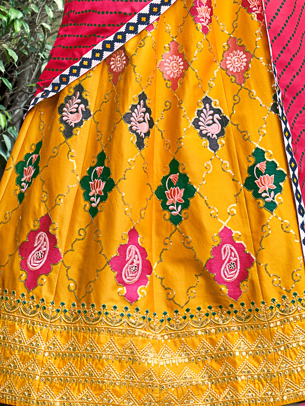 Odette Women Yellow Silk Embroidered Semi Stitched Lehenga With  Unstitched Blouse - Image 5